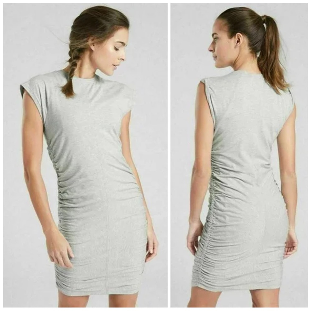 Athleta Dress Apres Short Sleeve Ruched Stretch Heather Grey XL